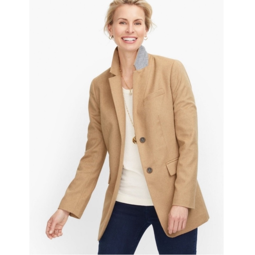 Talbots NWOT Long Brushed Italian Wool Blazer  With Popped Collar Camel Hair 16W
